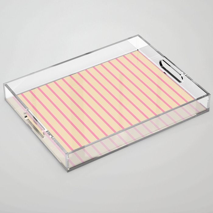 Simple Fresh Country Stripes Narrow Vertical Stripe Pattern in Pink and Cream Acrylic Tray Gallery Image 1