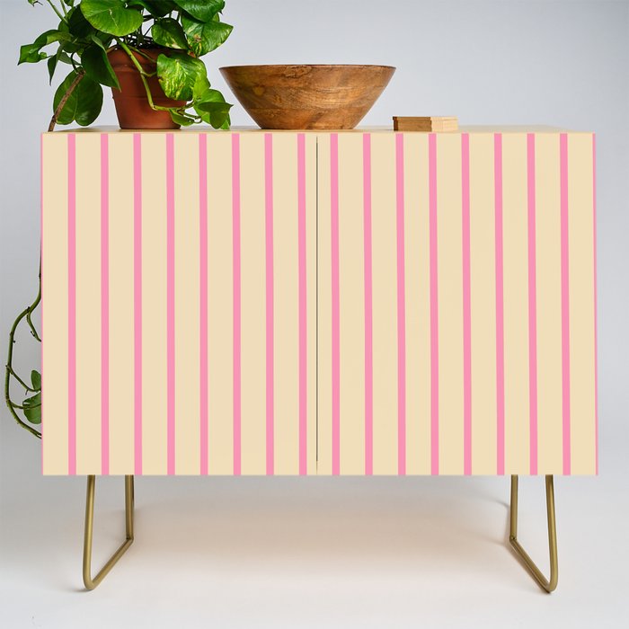 Simple Fresh Country Stripes Narrow Vertical Stripe Pattern in Pink and Cream Credenza Gallery Image 1