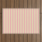Simple Fresh Country Stripes Narrow Vertical Stripe Pattern in Pink and Cream Outdoor Rug Gallery Image 1