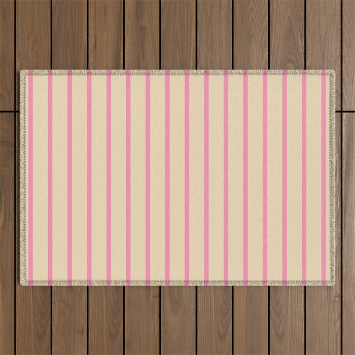 Simple Fresh Country Stripes Narrow Vertical Stripe Pattern in Pink and Cream Outdoor Rug Gallery Image 1