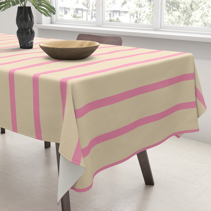 Simple Fresh Country Stripes Narrow Vertical Stripe Pattern in Pink and Cream Tablecloth Gallery Image 3