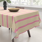 Simple Fresh Country Stripes Narrow Vertical Stripe Pattern in Pink and Cream Tablecloth Gallery Image 3