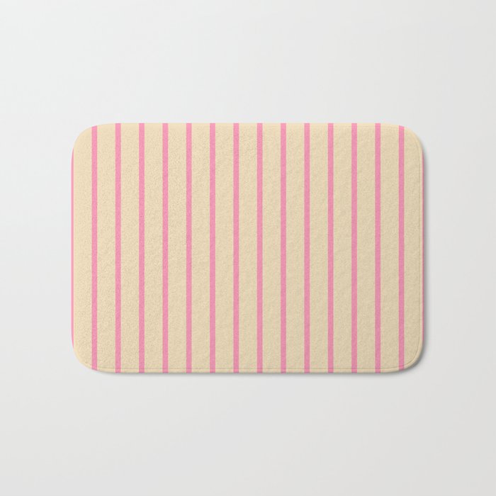 Simple Fresh Country Stripes Narrow Vertical Stripe Pattern in Pink and Cream Bath Mat Gallery Image 1