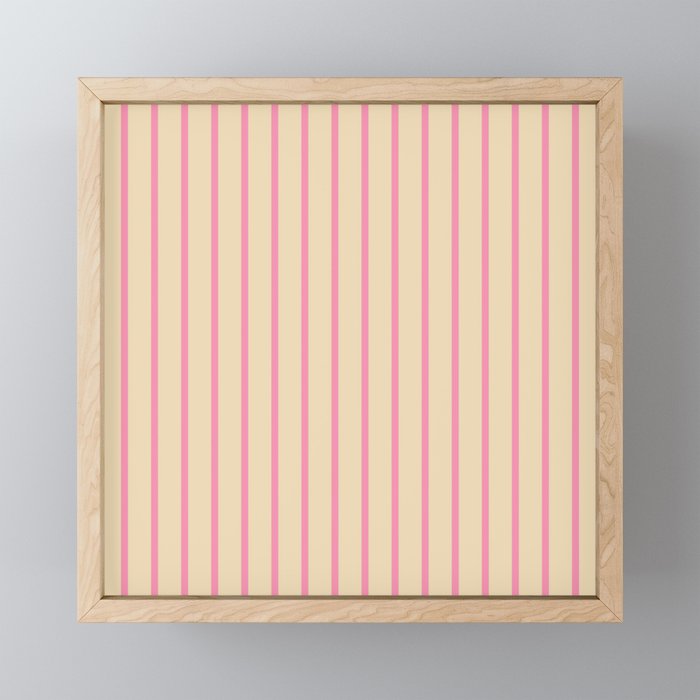 Simple Fresh Country Stripes Narrow Vertical Stripe Pattern in Pink and Cream Mini Art Print Gallery Image 1