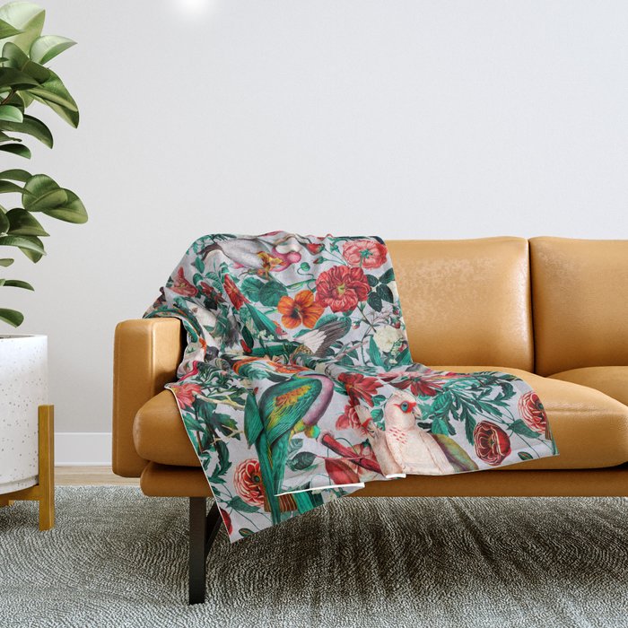 FLORAL AND BIRDS XIV Throw Blanket Gallery Image 1