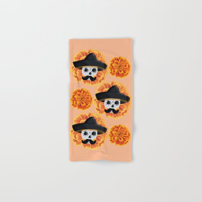 Charro mexican kawaii cute sugar skull mexican style cempasúchil mustache mexican sombrero skeleton  Bath Towel Gallery Image 1