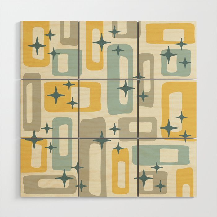 Mid Century Modern Abstract 132 Winter Yellow Gray and Blue Wood Wall Art Gallery Image 1