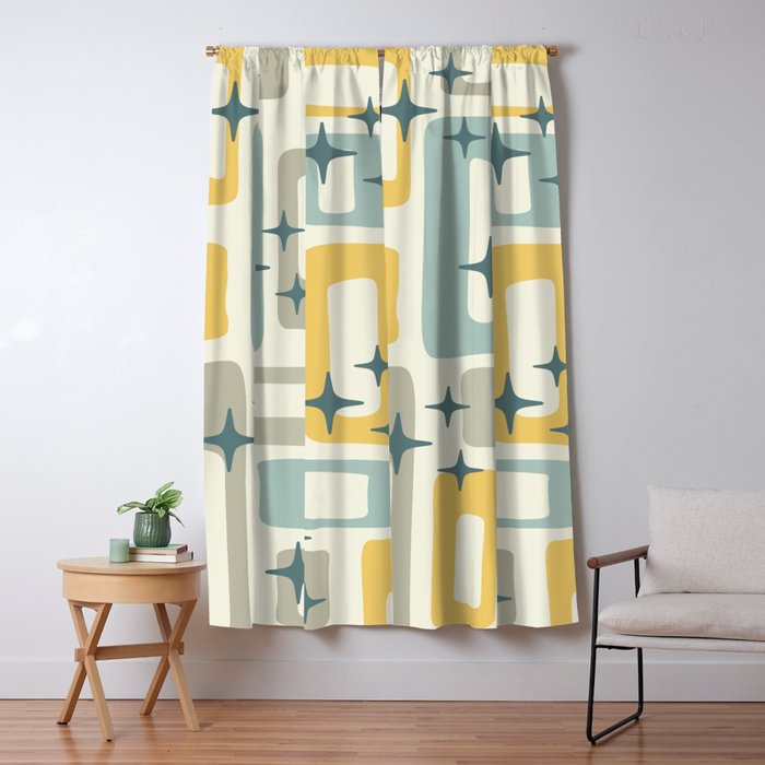 Mid Century Modern Abstract 132 Winter Yellow Gray and Blue Window Curtain Gallery Image 1