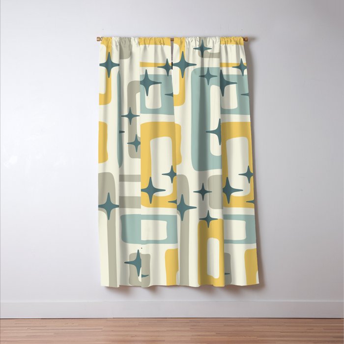 Mid Century Modern Abstract 132 Winter Yellow Gray and Blue Window Curtain Gallery Image 3