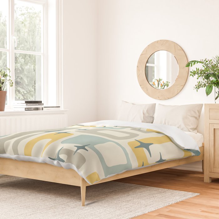 Mid Century Modern Abstract 132 Winter Yellow Gray and Blue Duvet Cover Gallery Image 2