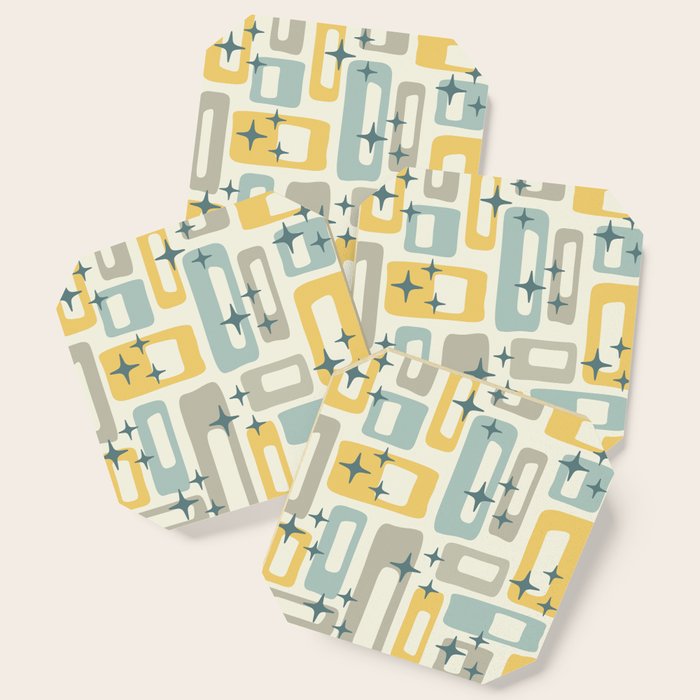 Mid Century Modern Abstract 132 Winter Yellow Gray and Blue Coaster Gallery Image 1