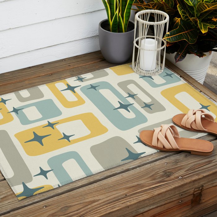 Mid Century Modern Abstract 132 Winter Yellow Gray and Blue Outdoor Rug Gallery Image 2