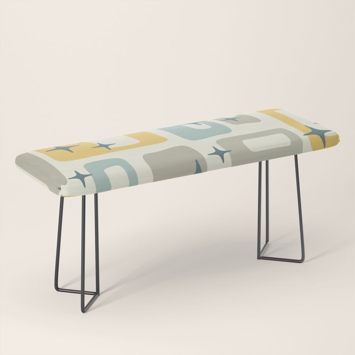 Mid Century Modern Abstract 132 Winter Yellow Gray and Blue Bench Gallery Image 1