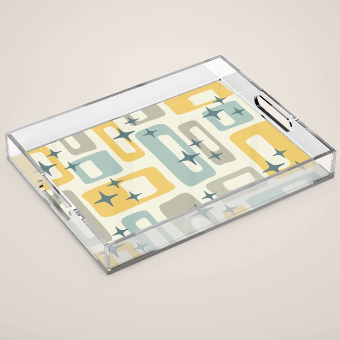 Mid Century Modern Abstract 132 Winter Yellow Gray and Blue Acrylic Tray Gallery Image 1