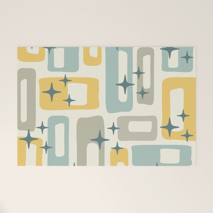 Mid Century Modern Abstract 132 Winter Yellow Gray and Blue Welcome Mat Gallery Image 1