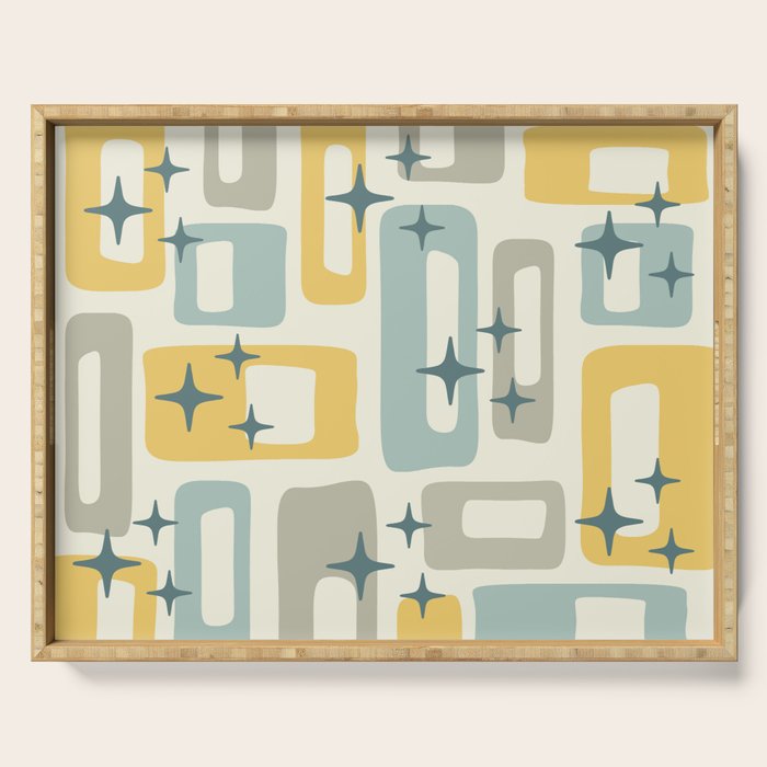 Mid Century Modern Abstract 132 Winter Yellow Gray and Blue Serving Tray Gallery Image 1