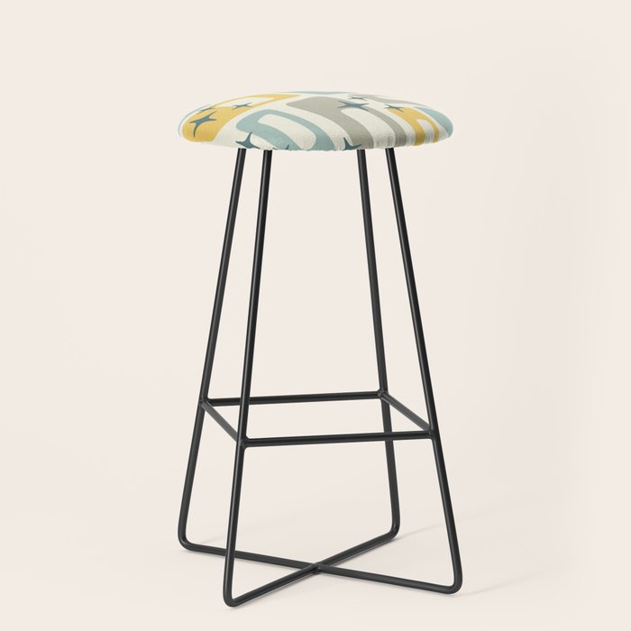 Mid Century Modern Abstract 132 Winter Yellow Gray and Blue Stool Gallery Image 1