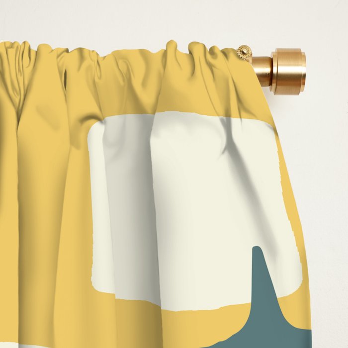 Mid Century Modern Abstract 132 Winter Yellow Gray and Blue Window Curtain Gallery Image 2