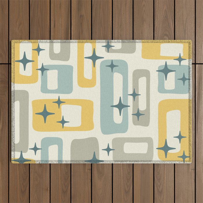 Mid Century Modern Abstract 132 Winter Yellow Gray and Blue Outdoor Rug Gallery Image 1