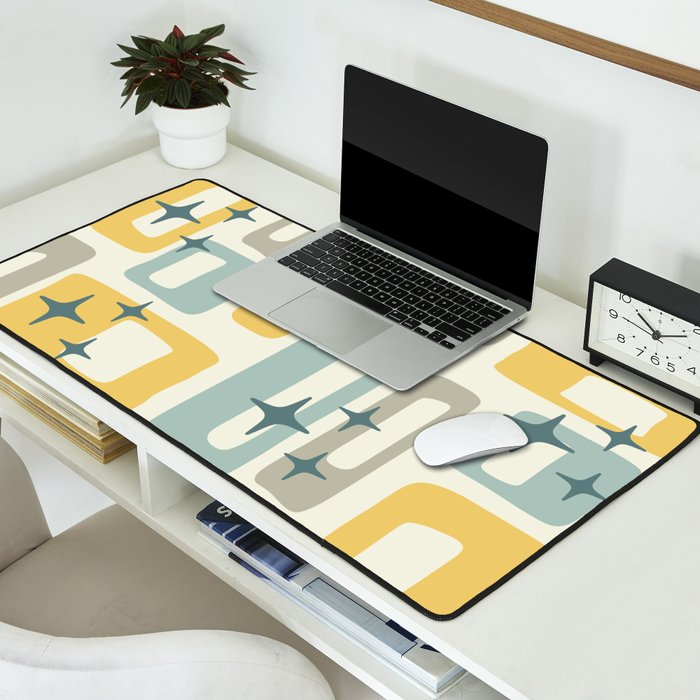 Mid Century Modern Abstract 132 Winter Yellow Gray and Blue Desk Mat Gallery Image 2