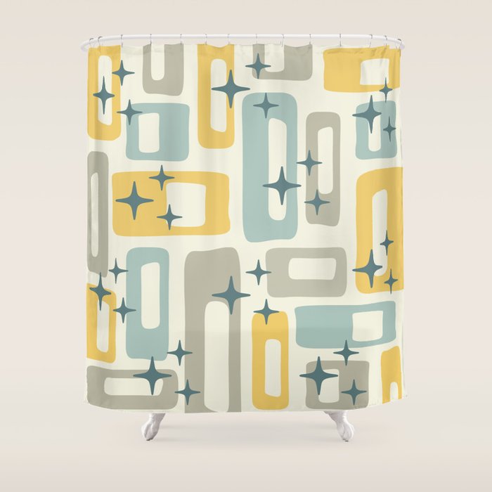 Mid Century Modern Abstract 132 Winter Yellow Gray and Blue Shower Curtain Gallery Image 1