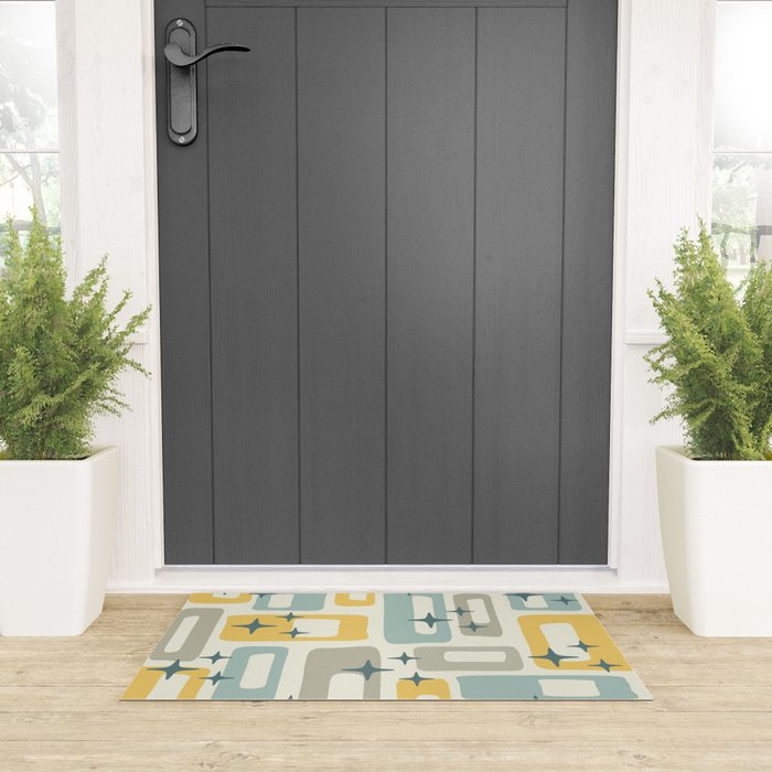 Mid Century Modern Abstract 132 Winter Yellow Gray and Blue Welcome Mat Gallery Image 3