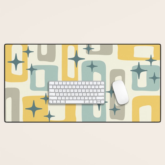 Mid Century Modern Abstract 132 Winter Yellow Gray and Blue Desk Mat Gallery Image 1
