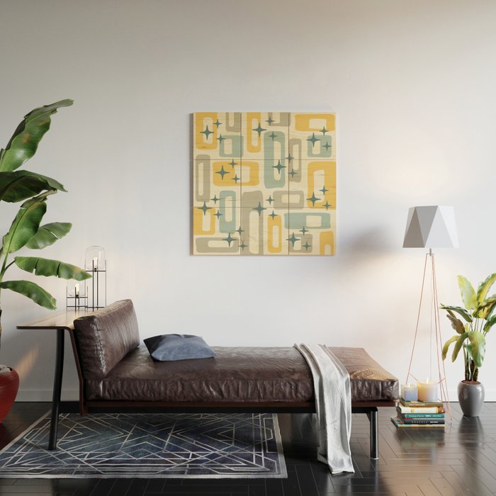 Mid Century Modern Abstract 132 Winter Yellow Gray and Blue Wood Wall Art Gallery Image 2