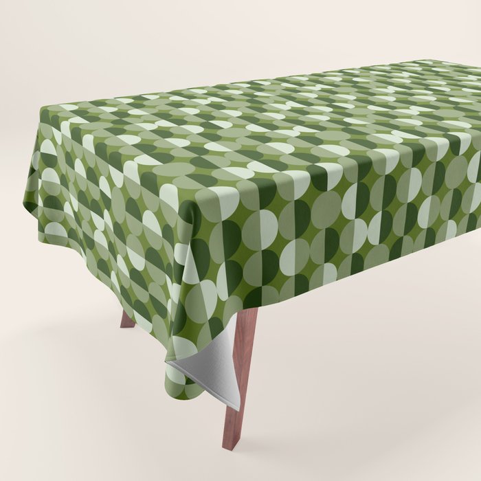 Retro 70s disco half circles sage green Tablecloth Gallery Image 1