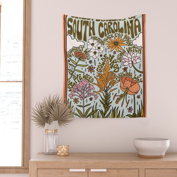 South Carolina Wildflowers Wall Tapestry Gallery Image 2