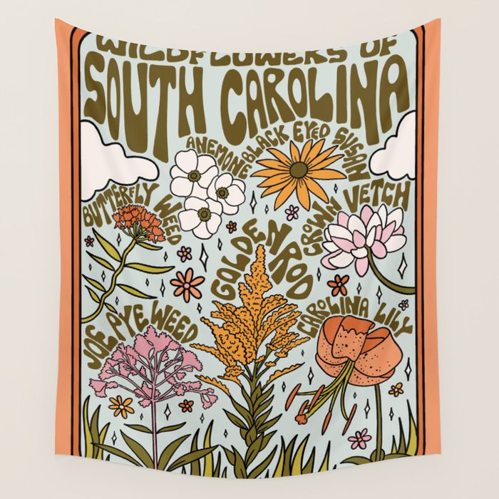 South Carolina Wildflowers Wall Tapestry Gallery Image 4