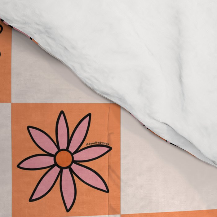 Fall Flower Checkered Print in Peach Comforter Gallery Image 4