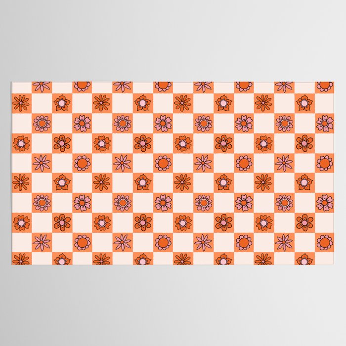 Fall Flower Checkered Print in Peach Tablecloth Gallery Image 2