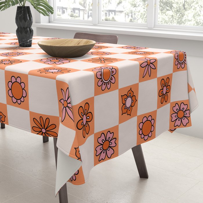 Fall Flower Checkered Print in Peach Tablecloth Gallery Image 3