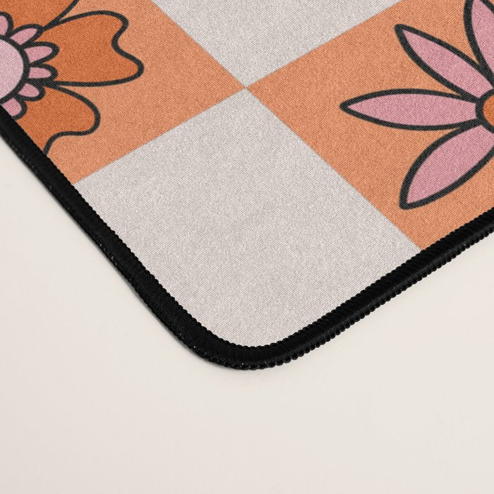 Fall Flower Checkered Print in Peach Desk Mat Gallery Image 4