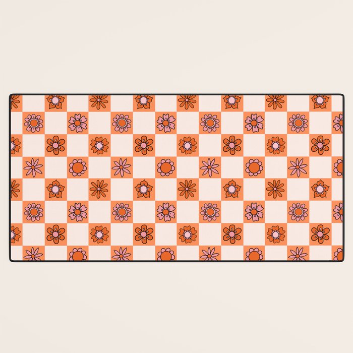 Fall Flower Checkered Print in Peach Desk Mat Gallery Image 3