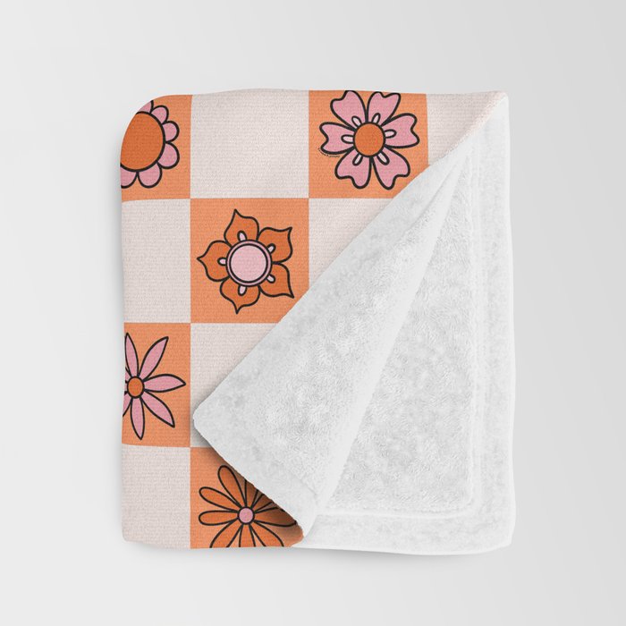 Fall Flower Checkered Print in Peach Throw Blanket Gallery Image 3