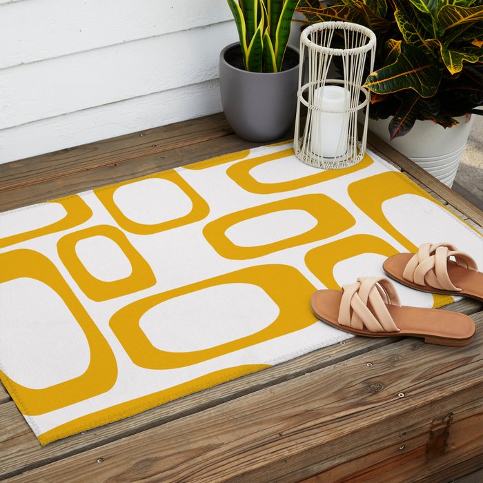 Mid Century Modern Shapes Mustard Outdoor Rug Gallery Image 2