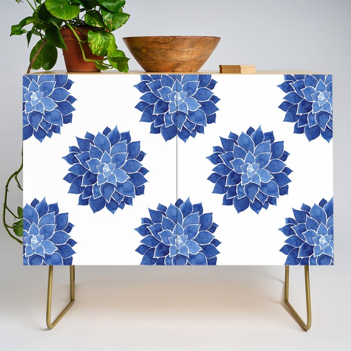 Indigo Succulent |  Watercolor Painting Credenza Gallery Image 1