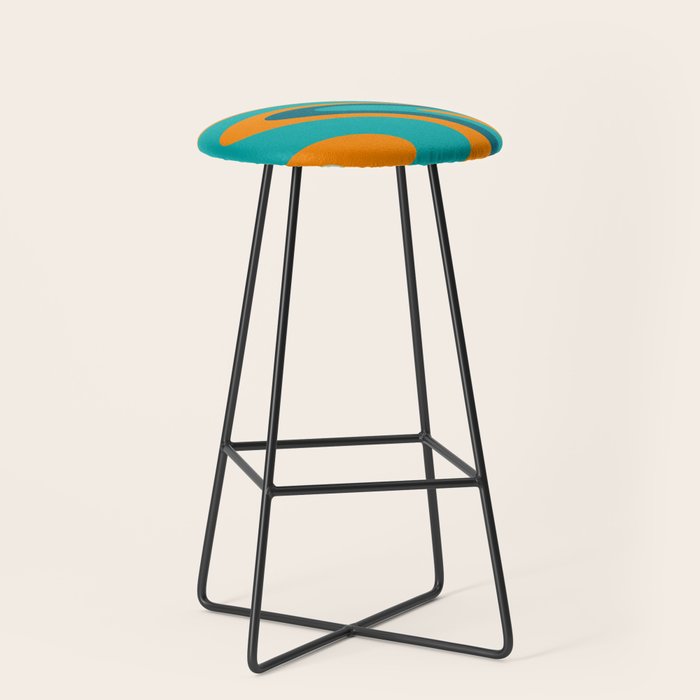 Retro Modern Swirls Abstract Turquoise Teal Orange Stool Gallery Image 1