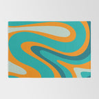 Retro Modern Swirls Abstract Turquoise Teal Orange Rug Gallery Image 2