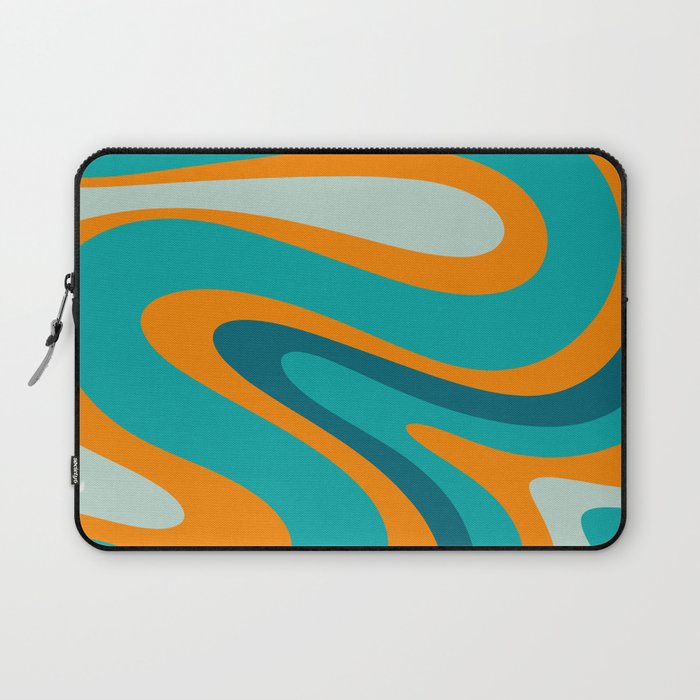 Retro Modern Swirls Abstract Turquoise Teal Orange Laptop Sleeve Gallery Image 1