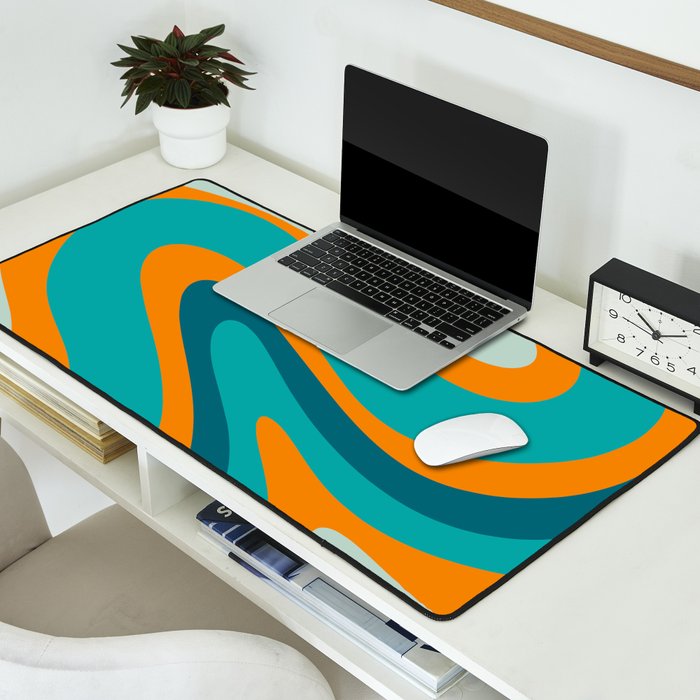 Retro Modern Swirls Abstract Turquoise Teal Orange Desk Mat Gallery Image 2
