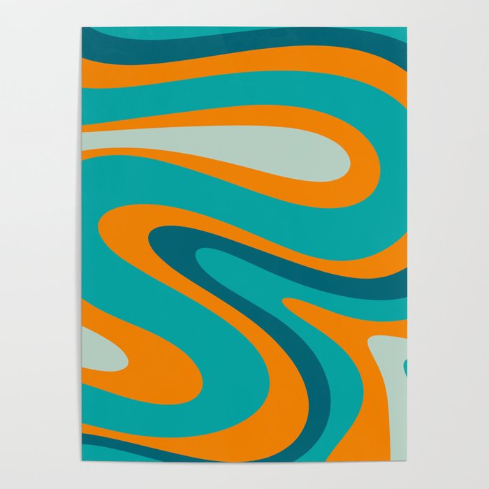 Retro Modern Swirls Abstract Turquoise Teal Orange Poster Gallery Image 4