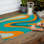 Retro Modern Swirls Abstract Turquoise Teal Orange Outdoor Rug Gallery Image 2