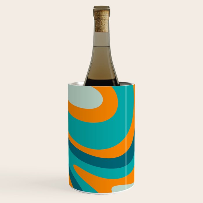 Retro Modern Swirls Abstract Turquoise Teal Orange Wine Chiller Gallery Image 3