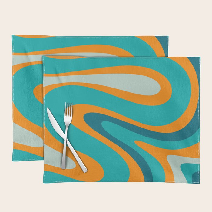 Retro Modern Swirls Abstract Turquoise Teal Orange Placemat Gallery Image 1