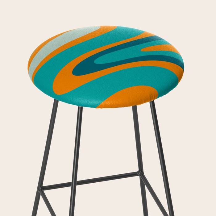 Retro Modern Swirls Abstract Turquoise Teal Orange Stool Gallery Image 2