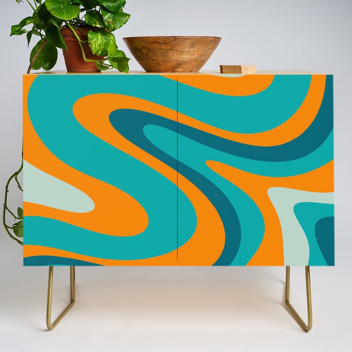 Retro Modern Swirls Abstract Turquoise Teal Orange Credenza Gallery Image 1
