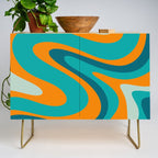 Retro Modern Swirls Abstract Turquoise Teal Orange Credenza Gallery Image 1